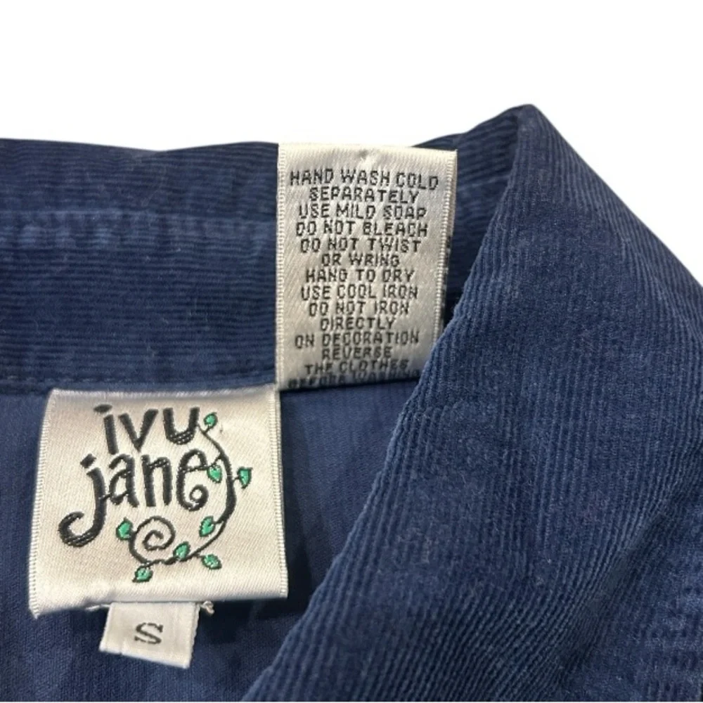Ivy Jane Navy Blue Corduroy Embroidered Pearl Snap Dress Size Small - Picture 8 of 11